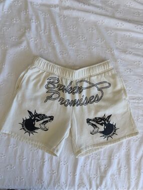 Broken Promises White Graphic Shorts